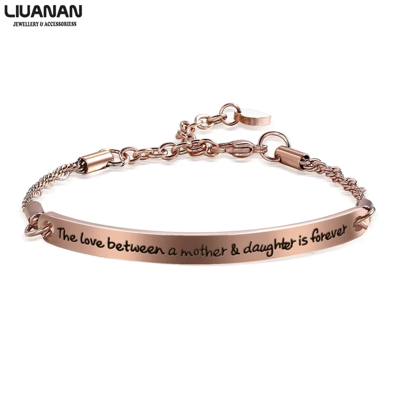 

Fashion Bracelet Hand Stamp "The Love between a mother & daughter is forever" Rose Gold Jewelry Gift for Mom Mother's Day