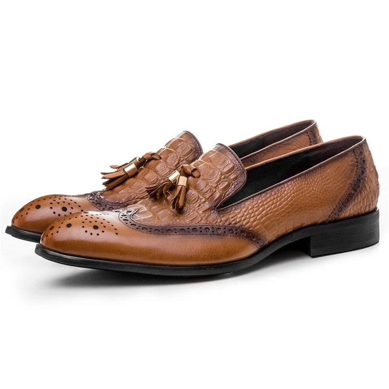 Крокодиловая кожа коричневый/черный лёгкие кожаные туфли типа мокасин мужская повседневная обувь из натуральной кожи модельные туфли мужские свадебные туфли с кисточками