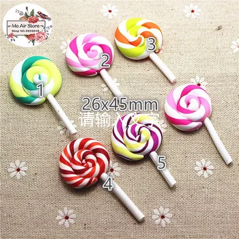 

10PCS 26x45mm polymer clay lollipop mix color Flatback Cabochon Miniature Food Art Supply Decoden Charm DIY craft