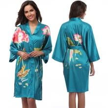 Высокое качество Шелковый Атлас невесты кимоно халат сексуальный Цветочные Свадебные Свадебная вечеринка Халаты Для женщин Ночная рубашка пижамы халат