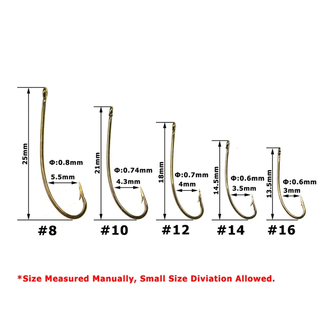 Bimoo 500PCS Size 8 10 12 14 16 Dry Fly Hook Nymph Terrestrial 3XL