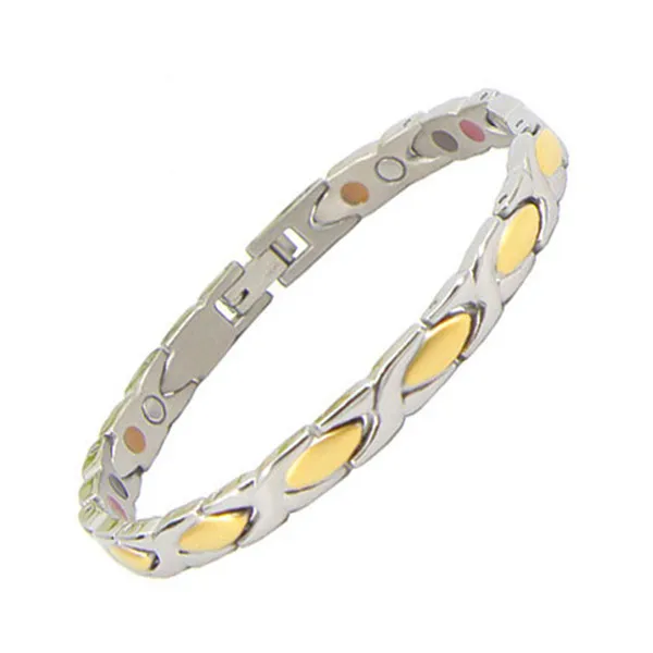 

2018 Magnetic Health energy Bracelets Bangles Germanium anion FIR Plated Gold/Silver Stain Steel Gold Women Bracelets