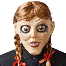 Film Annabelle Geliyor Ev Cosplay Maske Lateks Korkunç Ürpertici Bebek Tam Kafa Saç Yetişkin Cadılar Bayramı Kostümleri Prop Şapka