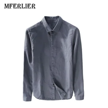 

MFERLIER Spring Autumn men shirts Cotton linen Thin style Long sleeve shirt men Size M-3XL 3 colors