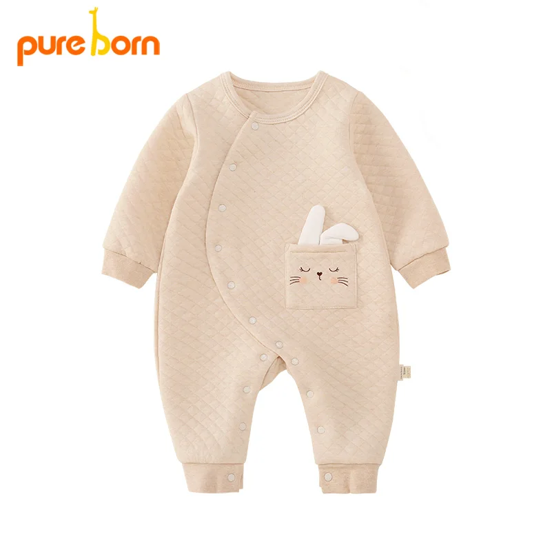 

Pureborn Newborn Romper Cute Cartoon Rabbit Baby Girl Clothes Autumn Warm Kids Clothes Long Sleeve Jumpsuits For Baby Boys