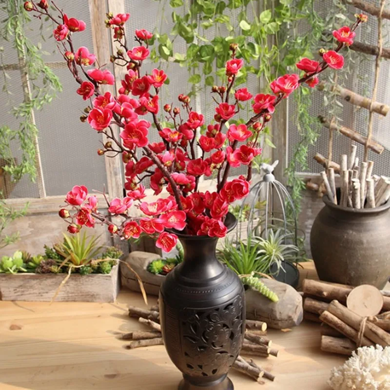 

93CM Large Plum Cherry blossoms Silk Artificial flowers plastic stem Sakura tree branch Home table Decor Wedding Decoration Big