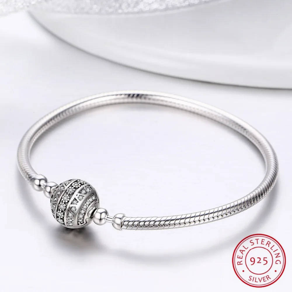 

Authentic 100% 925 Sterling Silver Dazzling Clear CZ Round Clasp Snake Chain Bracelet Sterling Silver Jewelry Gifts
