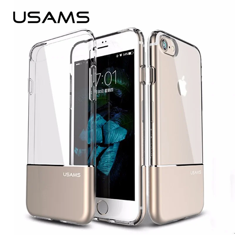 

USAMS TPU Metal Dual Shell Mobile Phone Case Full Protector Case Cover Anti-knock Shockproof Back Case Case for iPhone 7 8 Plus
