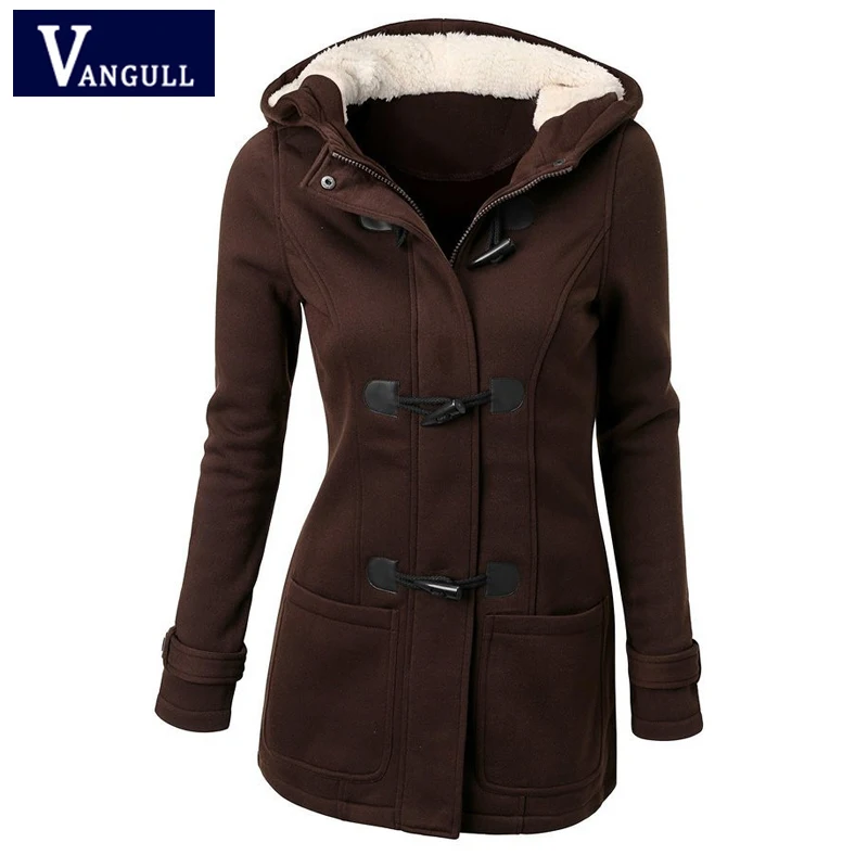 Buy Spring   Autumn Fashion Women s Clothing Silm Hooded Women Trench Solid Horn Buckle Button Coats Long Sleeve Thick Outerwear