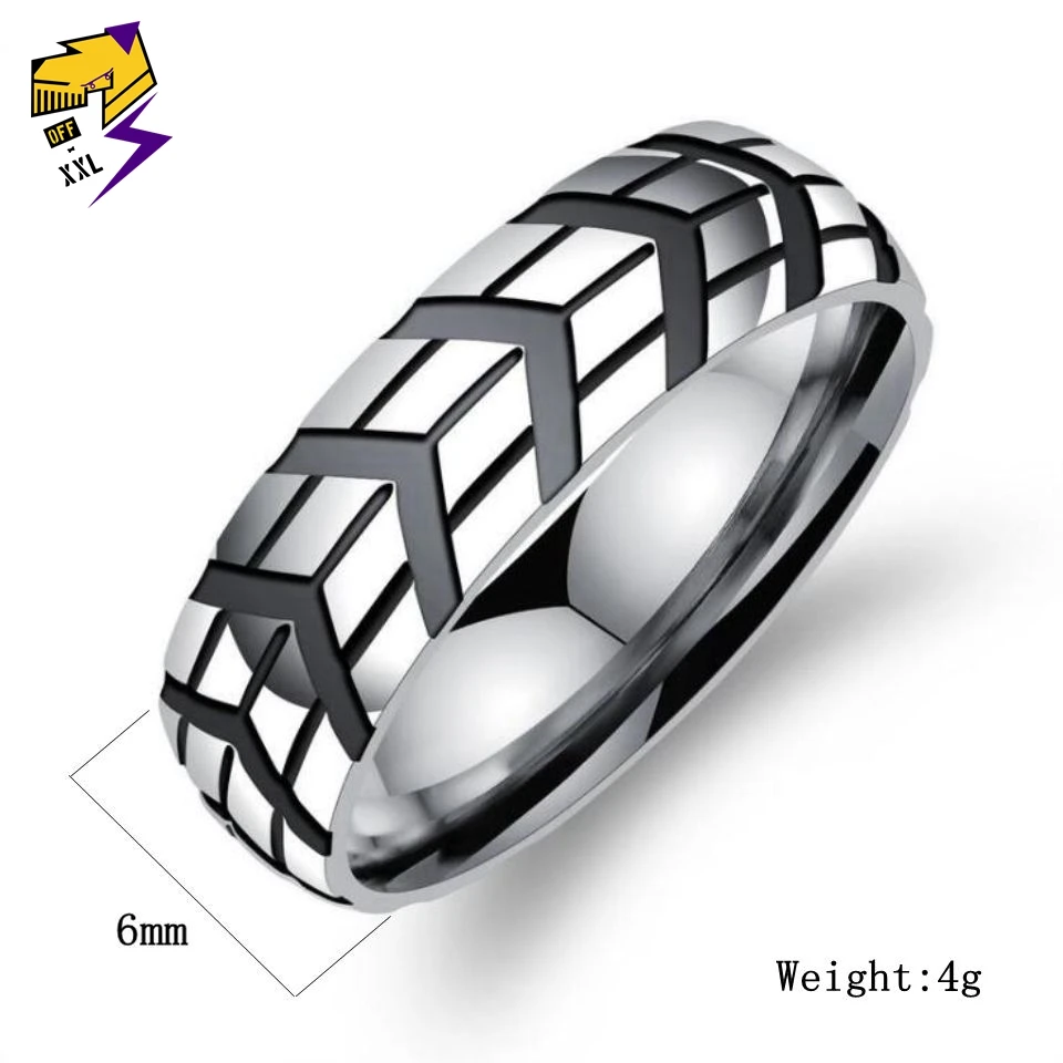 Тренд протектора шин Стиль рифленые кольца мужские ювелирные изделия Высокое качество нержавеющая сталь черное кольцо на палец со стрелкой для женщин
