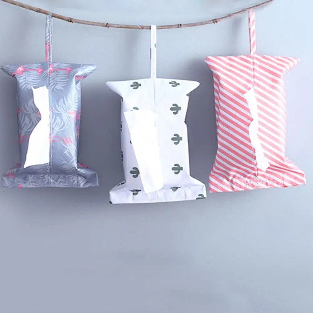 

Hanging Napkin Holder Flamingo Cactus Striped Case Home Paper Bag Tissue Box