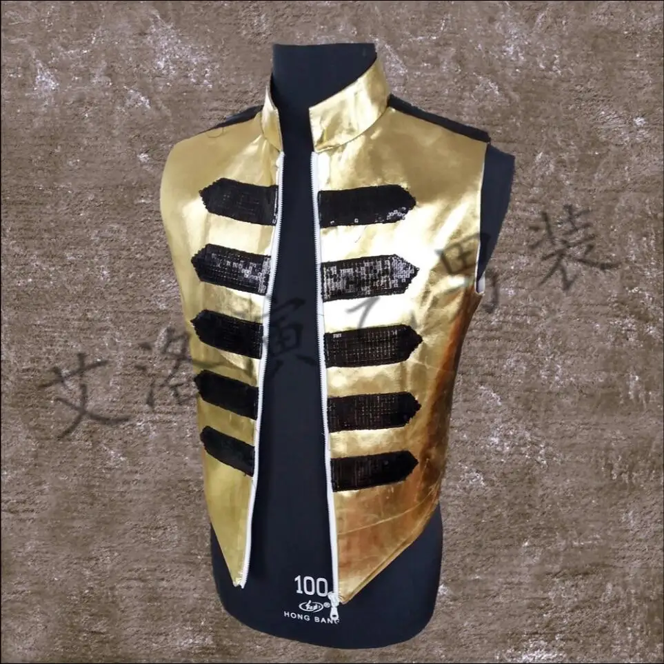 

S-4XL Nightclub rock leather Vest bar dj singer costumes stage wear men vest coat performance clothing Personality Waistcoats