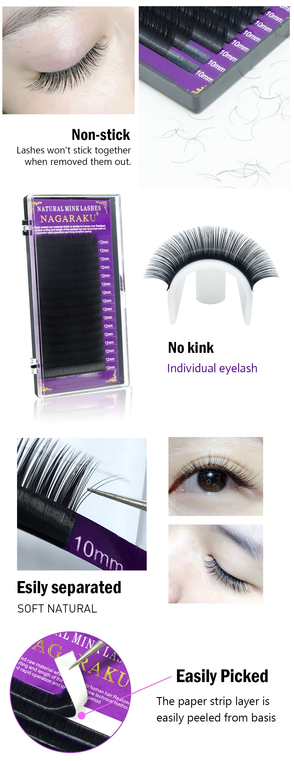 NAGARAKU All size 16Rows Faux mink individual eyelash lashes maquiagem cilios for professionals soft mink eyelash extension