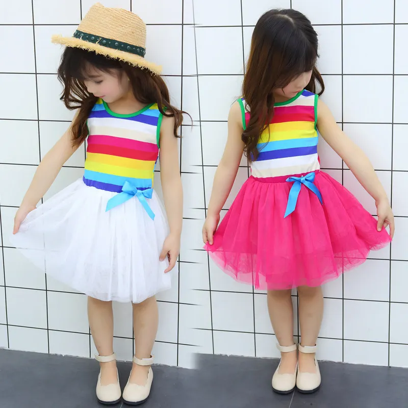 2019 Summer Toddler Children Stripe Colored Rainbow Prom ...