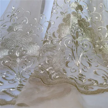 

Hot Sale 2018 Gold African Tulle Lace Fabric Embroidery Flower Net Lace Fabric 1 Yard