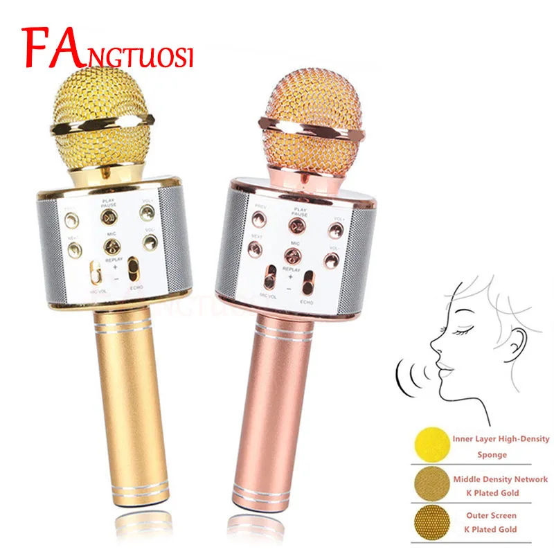 

FANGTUOSI WS858 Wireless Karaoke Microphone Portable Bluetooth Mic Speaker Record Music Player KTV Phone Singing Microphone
