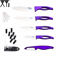 Purple ABS+TPR Handle 3 Inch 4 Inch 5 Inch 6 Inch Ceramic Knife Pretty Printing White Blade Kitchen Knife + Knife Stand + Peeler