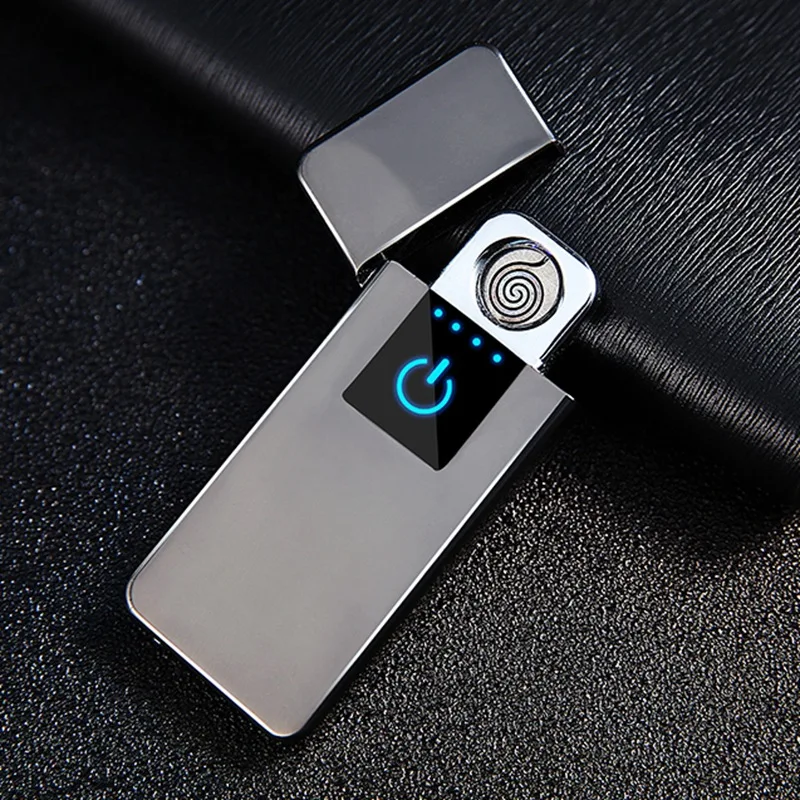 Ультратонкая USB сигаретная Зажигалка перезаряжаемая ветрозащитная беспламенная Электронная зажигалка сенсорная Индукционная двухсторонняя плазменная зажигалка - Цвет: grey