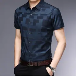 Мужской одежды летние мужские рубашки Повседневное облегающая в клетку Camisa Masculina хлопчатобумажная сорочка Homme модные стильные, с коротким