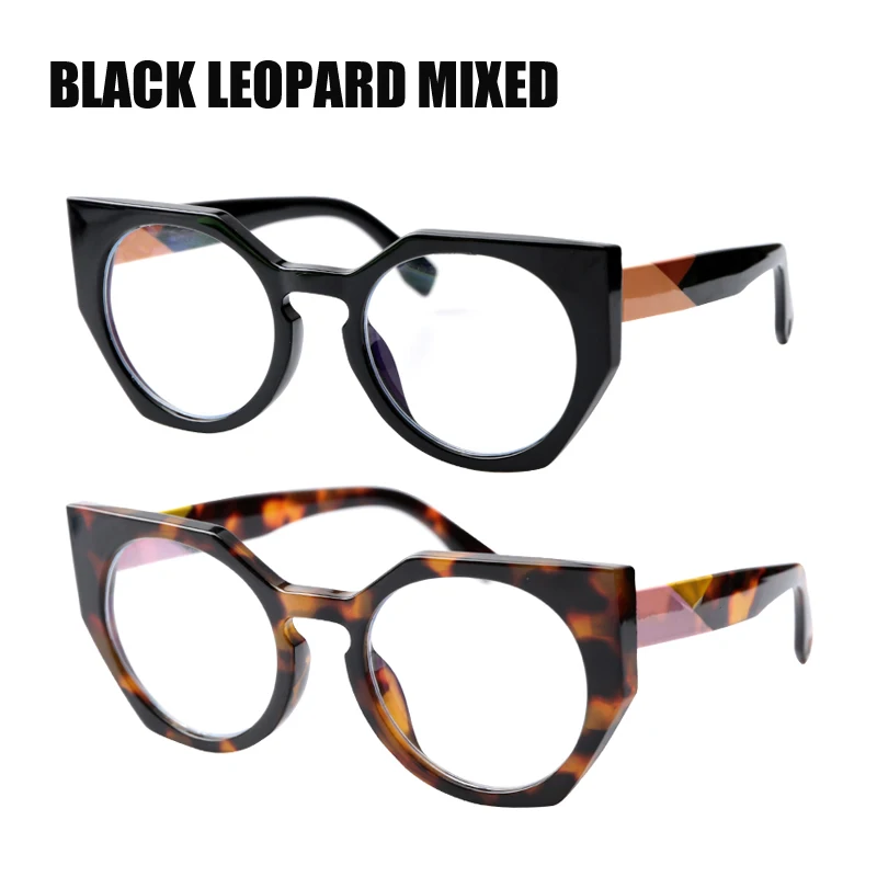 SOOLALA, анти-синий светильник, очки для чтения, для мужчин и женщин, кошачий глаз, оправа для очков, дальнозоркость, Gafas Presbicia, очки диоптрий+ от 0,5 до 4,0 - Frame Color: Black Leopard Mix