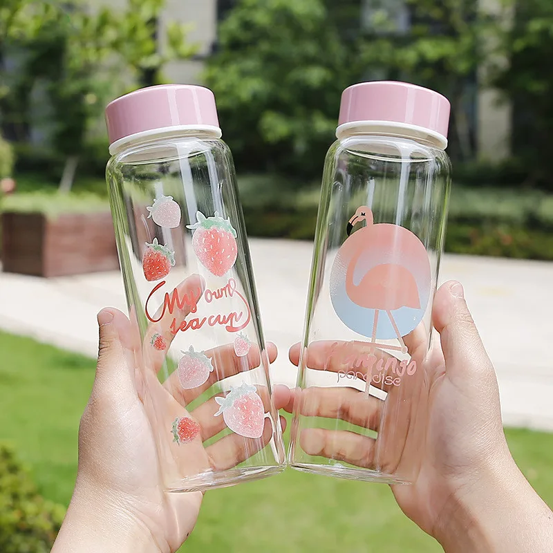 

Pink Panther Water Bottle Cute Bottle 2018 New Creativity With Lid Portable Transparent Glass Bottle Water GL114