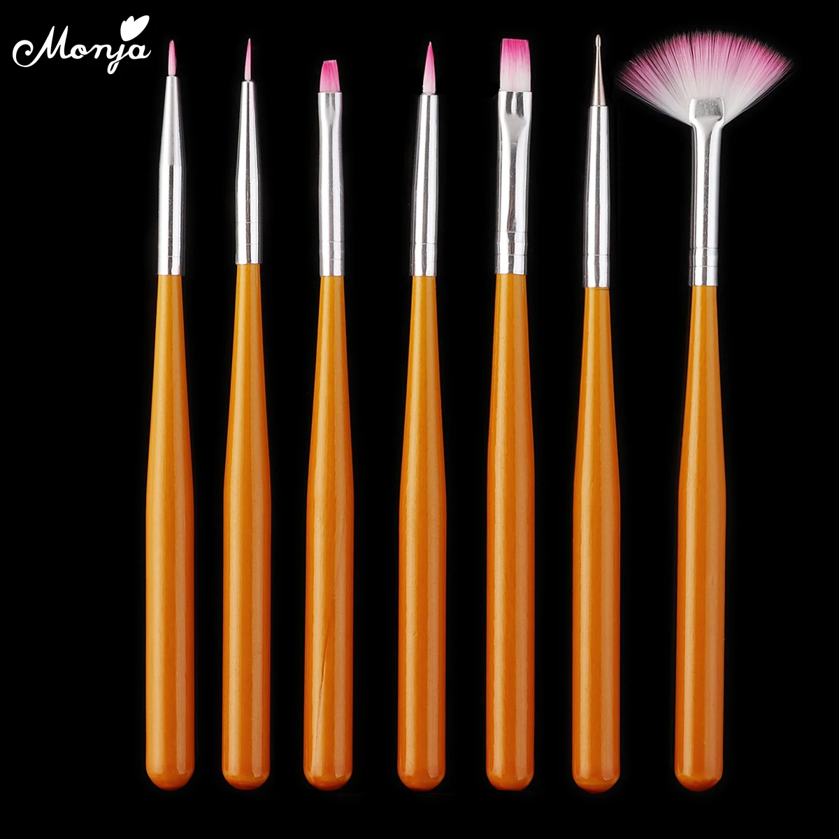 

Monja 7pcs/set Nail Art Fan Line Builder Design Painting Drawing Liner Brush Dotting Pen Polish UV Gel Tips Manicure Tools