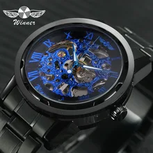 Победитель, механические часы для мужчин, ручная работа, стальные часы, римские цифры, скелет, наручные часы, светящиеся руки, reloj hombre