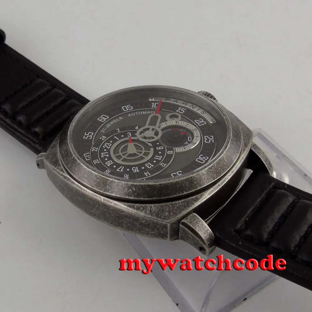 44mm parnis black dial Sapphire patterned case automatic military mens Watch 789