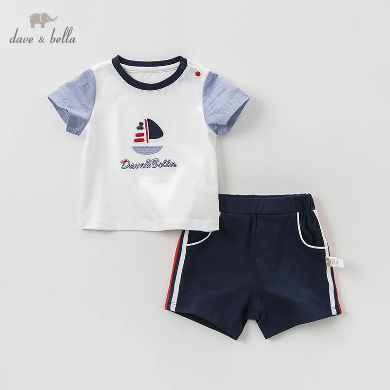 

DB11514 dave bella summer baby boys fashion clothing sets casual short sleeve suits children sailboat print clothes