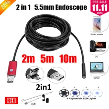 5.5 мм Объектив 2IN1 USB Камеры Эндоскопа Змея Трубы Водонепроницаемая USB Endoskop Автомобиля Инспекции Бороскоп Эндоскопа Камеры Android