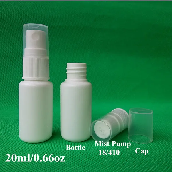 100+2 sets/lot 20ml/0.66oz white plastic empty spray bottle 20ml PE