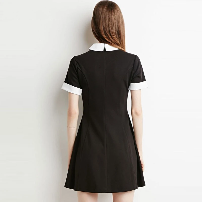 Black Dress White Collar Summer Cute 