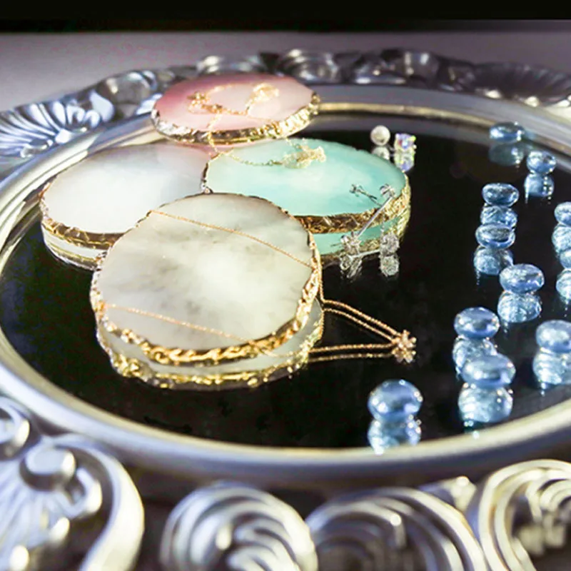 JINSERTA Resin Serving Tray Jewelry Display Plate Necklace Ring Earrings Cosmetic Organizer Home Desktop Sundries Decor