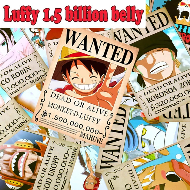 One Piece Anime Poster Wallpaper Monkey D Luffy 15 Billion Bellyberry Wanted  Poster Set Stickers  Sticker  AliExpress