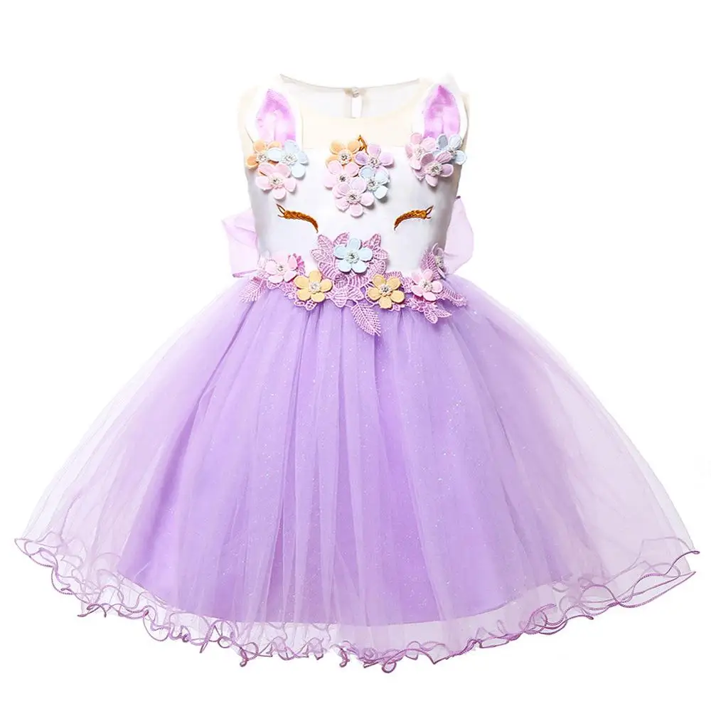 Платье для маленьких девочек 1st на день рождения, платье для крещения для девочек с единорогом платье принцессы вечерние свадебное платье-пачка для девочек, одежда для малышей Детские Костюмы - Цвет: Purple