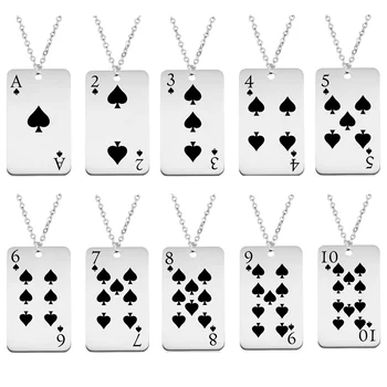 

Spade Playing Card Pendant Necklace Stainless Steel Engraving Poker Punk Necklaces Women Men Fashion Jewelry 10 pcs/Lot