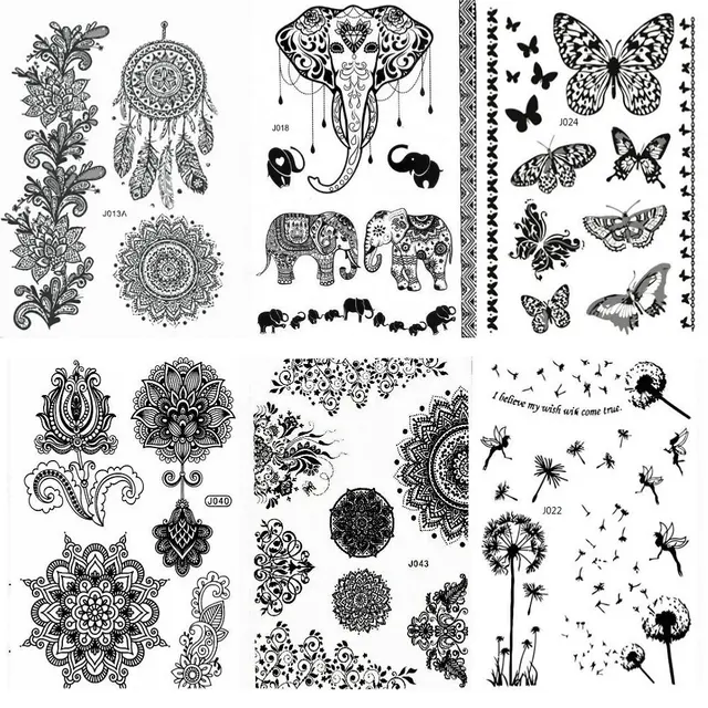 Tatuaje de Henna pegatinas negro encaje Mehendi tatuajes