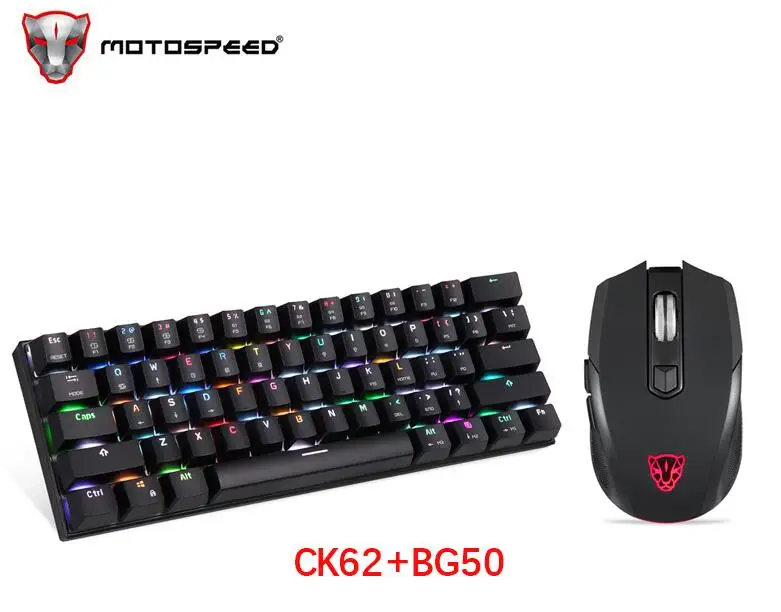 MOTOSPEED CK62 клавиатура Проводная/Bluetooth клавиатура двойной режим механическая клавиатура 61 клавиши RGB светодиодный подсветка BG60 Проводная игровая мышь - Цвет: Black Blue BG50