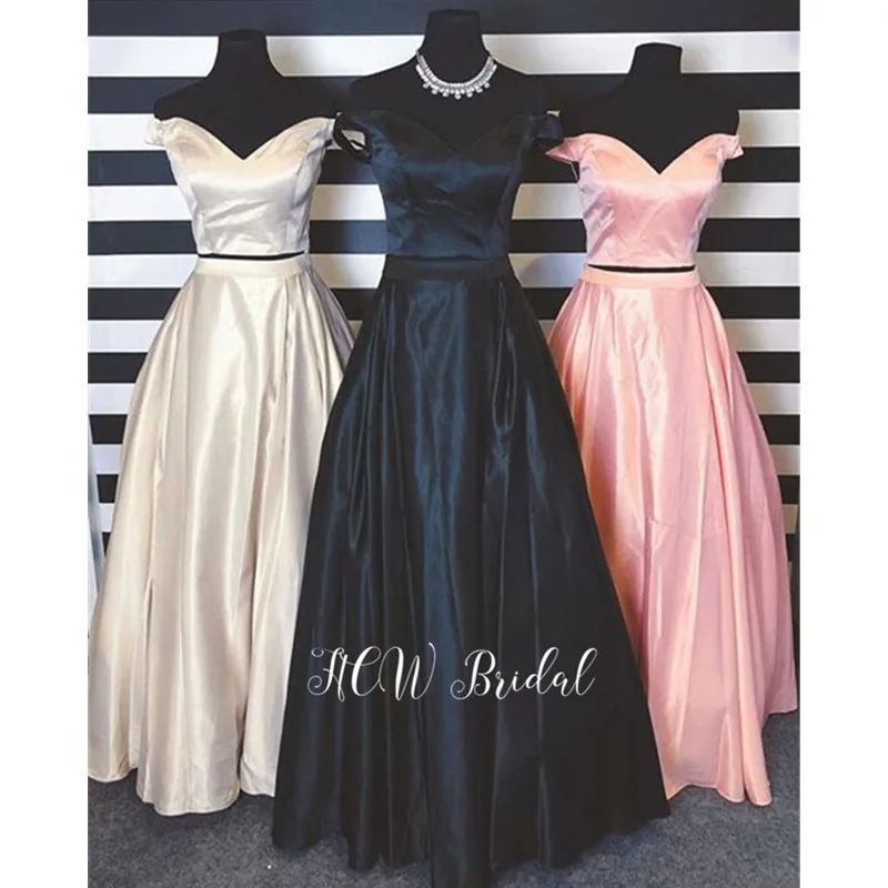 

Simple 2 Piece Prom Dresses A Line Floor Length Satin Long Formal Dress 2019 Hot Selling Cheap Women Wedding Party Gowns