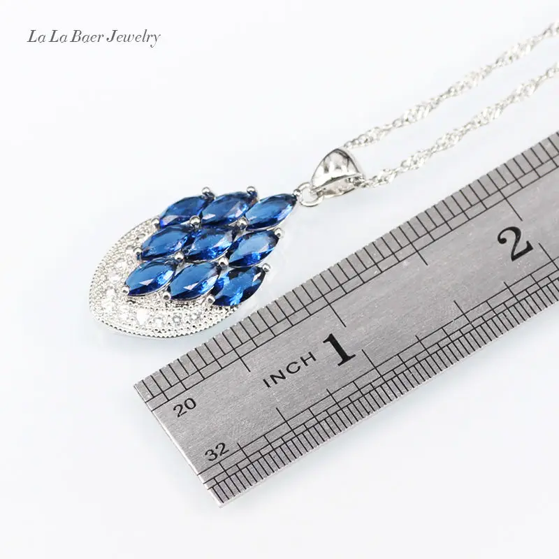L& B синий кристалл белый циркон серебряный цвет Ювелирные наборы браслет/кулон/серьги/кольцо для женщин с 925 штампом