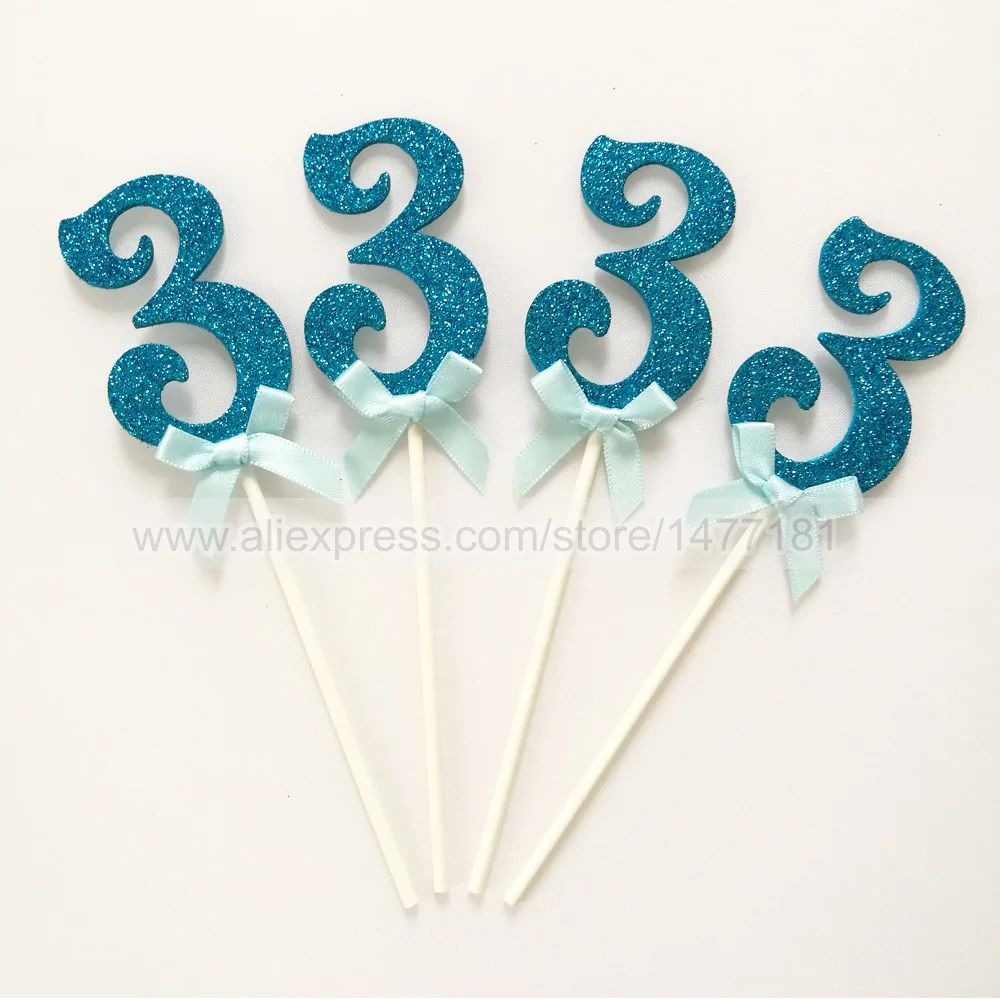 4 Number 3 cupcake pick 2 years birthday cupcake topper