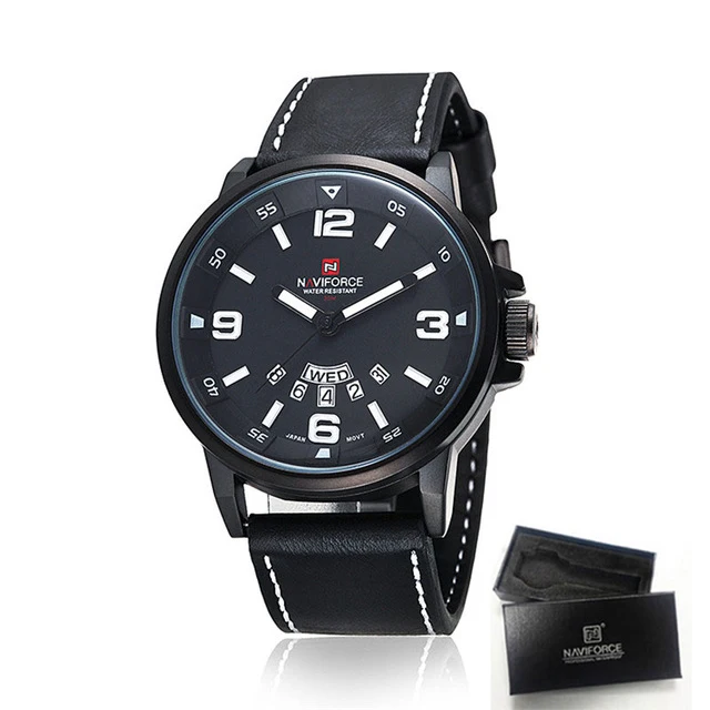 Marca de Topo dos Homens Relógios de Quartzo de Luxo Homem de Negócios Relógio de Quartzo-relógio de Couro Naviforce Relógio Casual Masculino Pulseira