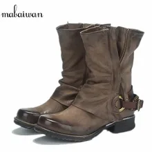 Mabaiwan/Модная женская обувь; Черные ботильоны из натуральной кожи; зимние военные ботинки на низком каблуке; женская обувь; Sapatos Mulher
