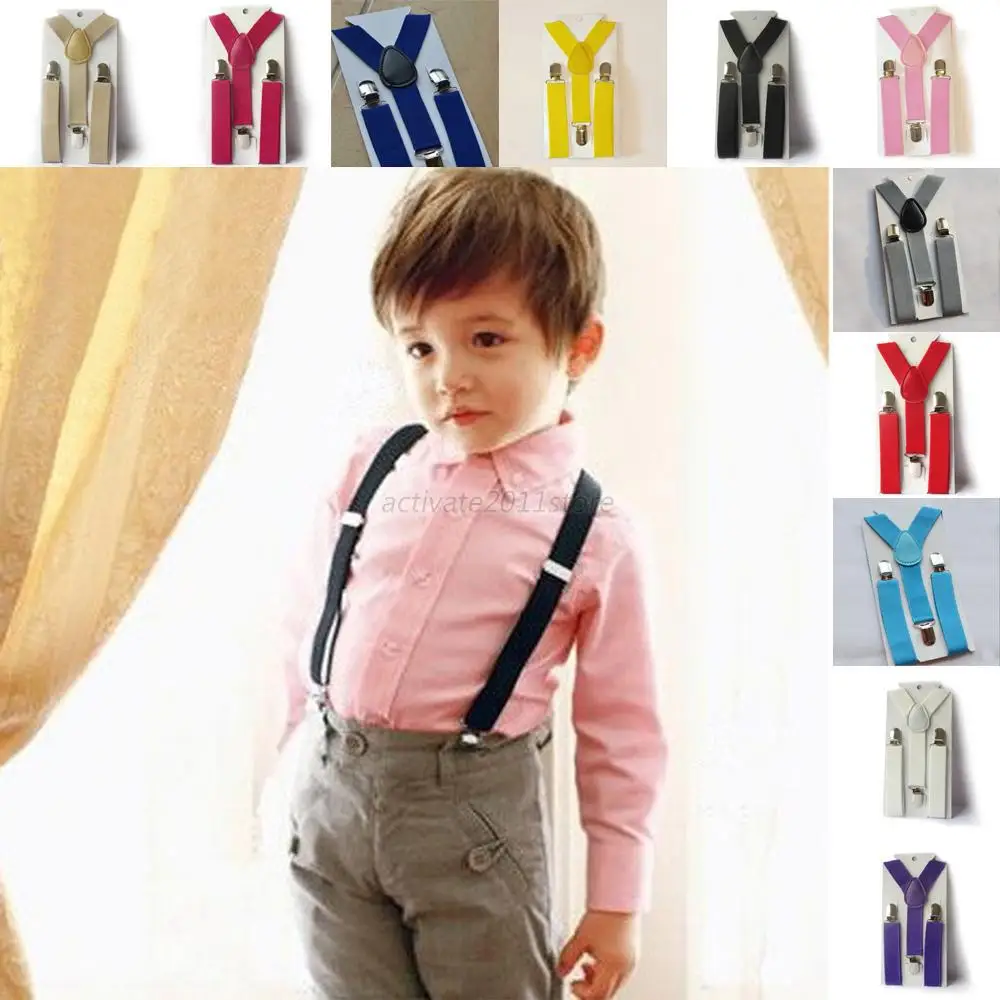Children Boys Girls Clip-on Bow Tie Suspender Set Elastic Adjustable UK