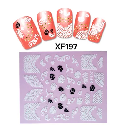 2pcs/lot XF197 High Quality Brand 3D Design Tip Nail Art Lace Stickers Decals Carving Decorations | Красота и здоровье