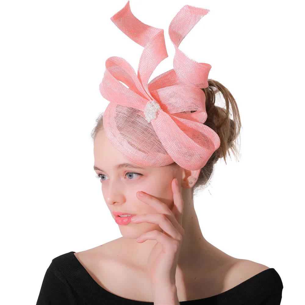Sinamay, большой бант, millinery, вуалетки для женщин, вечерние, для чая, шляпа для невесты, Для замужней, элегантная, модная, розовая, аксессуары головные повязки