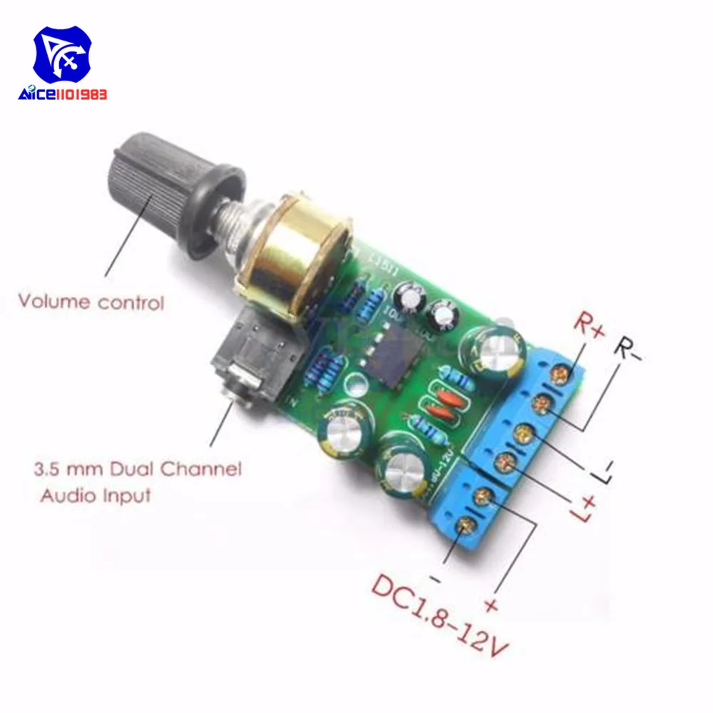 TDA2822 TDA2822M Плата усилителя постоянного тока 1,8-12 В 2,0 канальный стерео мини AUX аудио модуль усилителя с потенциометром 50K Ом