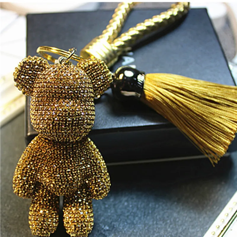 Bomgom strass Cartoon Gloomy Bear llavero coche borla llavero soporte colgante para bolso encanto Chaveiro llaveros mujer