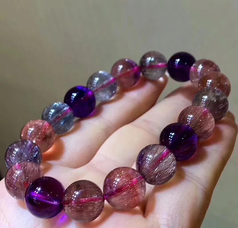 8 Mm Nouveau Trouver Naturel Violet Rutilated Quartz Crystal beads Bracele AAAAA