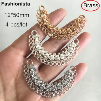 

4 pcs High Quality Brass Casting Jewelry Connectors 12*50mm,Multi-loop Flower Decorated Brass Connectors,Gold-color,Silver-color